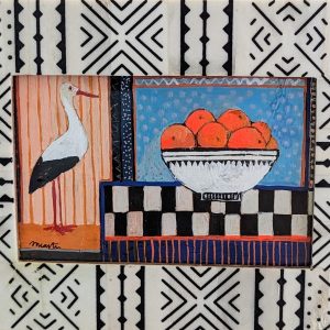 Jewelled Painting Oranges and Stork