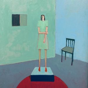 Standing Figure with Paintings and Chair